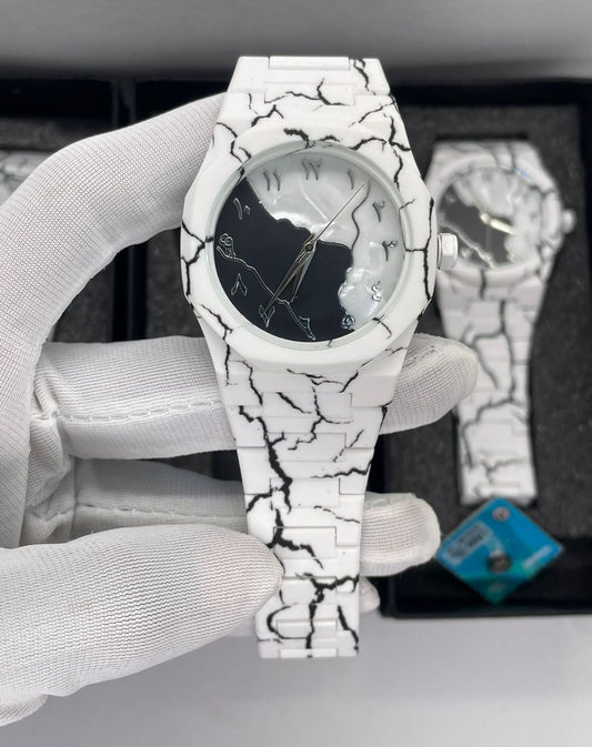 White Marble Arabic Aura Unisex Watch | Luxury