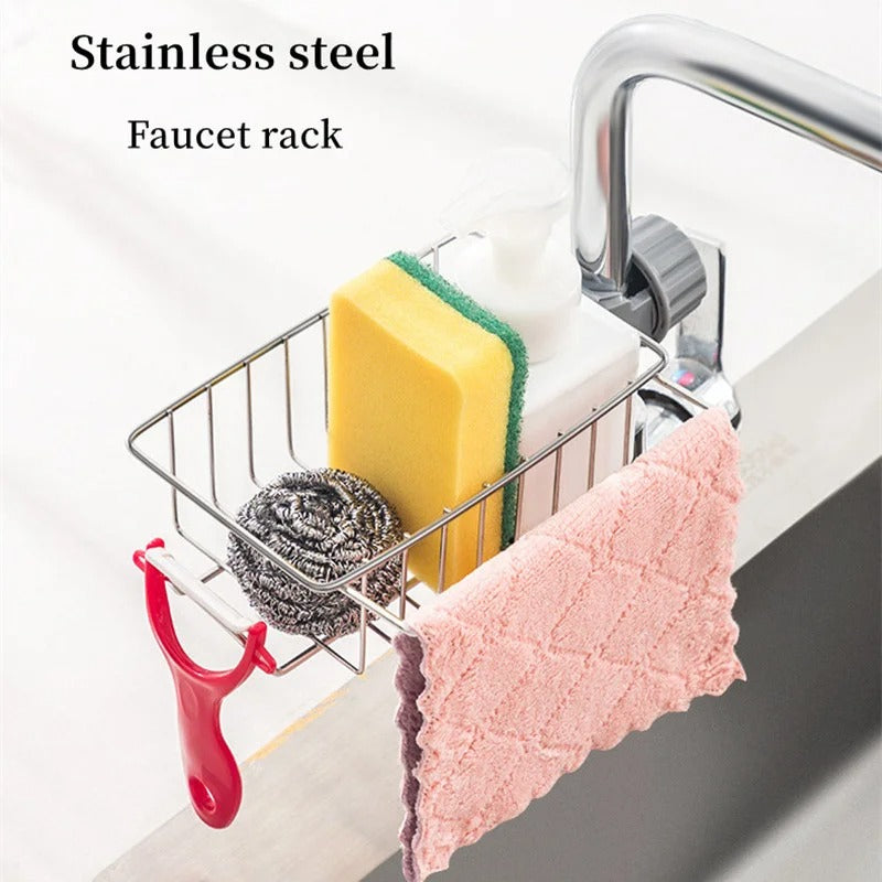 New Rotatable Stainless Steel Sink Drainer Sponge Dish Cloth Holder