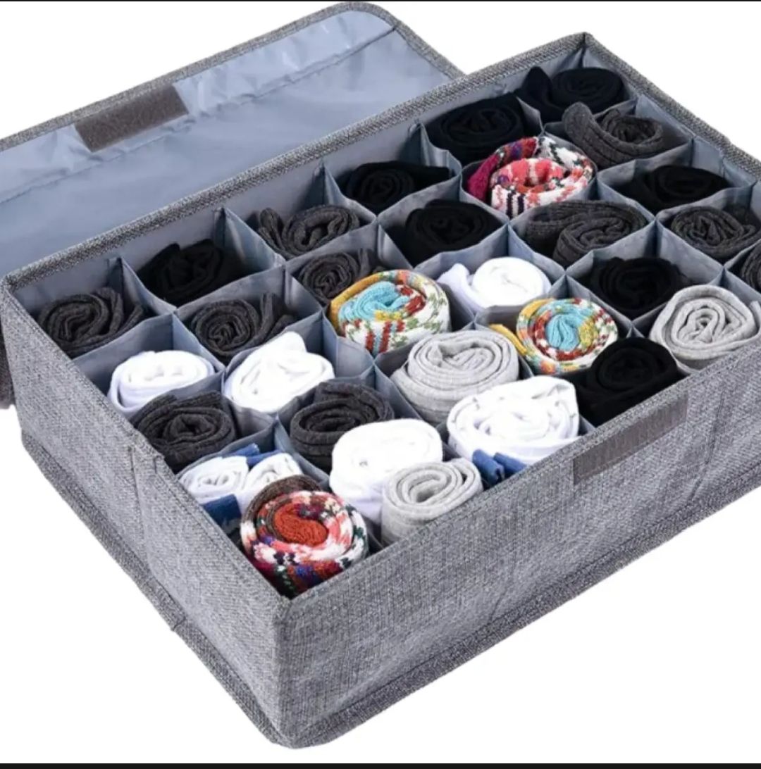 Tie, Underwear socks storage organizer with lids foldable closet Drawer Divider 24 cells, storage
