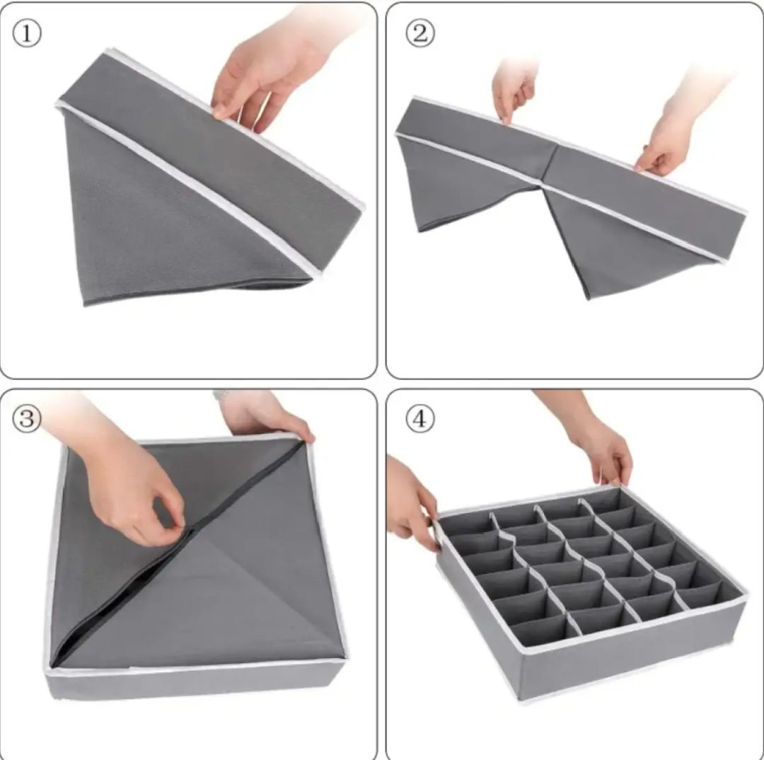 Tie, Underwear socks storage organizer with lids foldable closet Drawer Divider 24 cells, storage