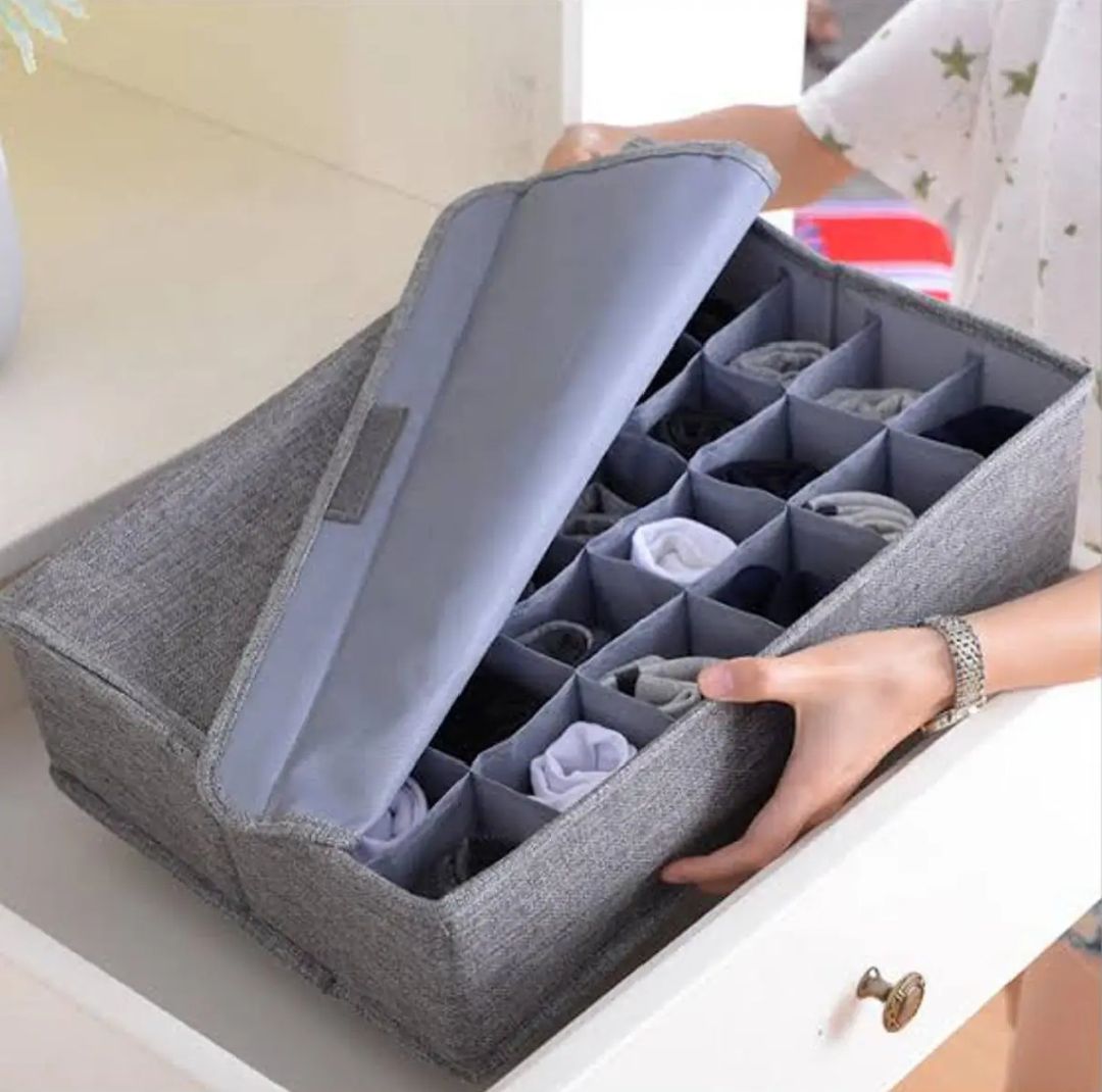 Tie, Underwear socks storage organizer with lids foldable closet Drawer Divider 24 cells, storage
