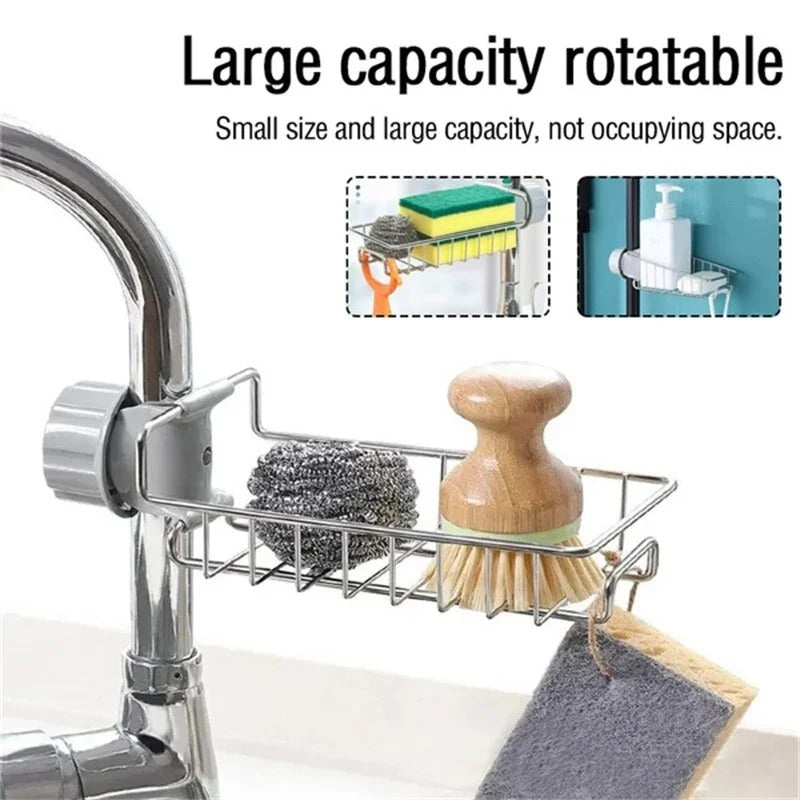 New Rotatable Stainless Steel Sink Drainer Sponge Dish Cloth Holder