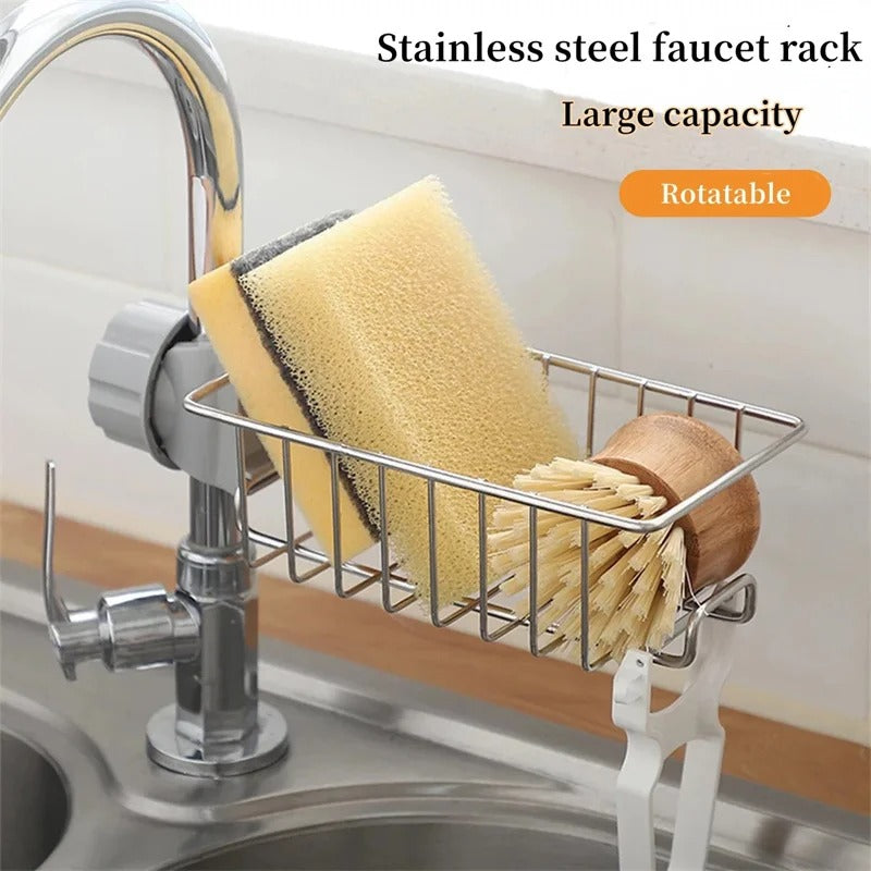 New Rotatable Stainless Steel Sink Drainer Sponge Dish Cloth Holder