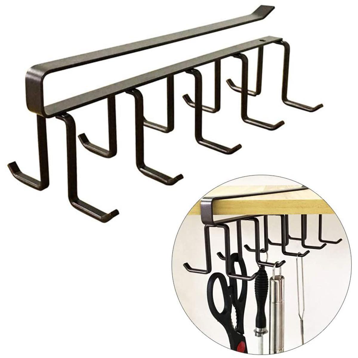 6 Hooks Metal Hanger For Kitchen, Storage Rack Hanging Cup