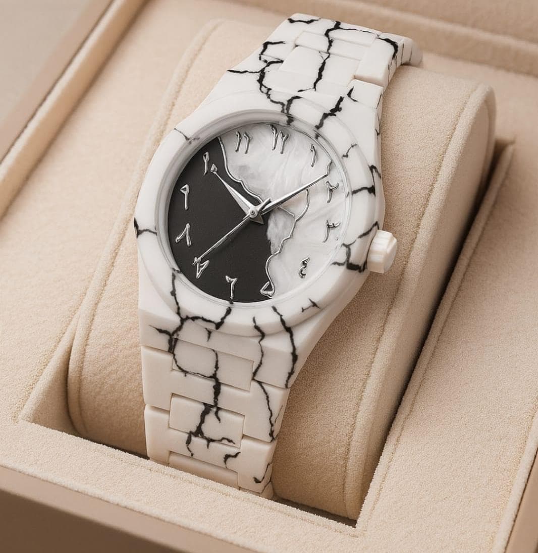 White Marble Arabic Aura Unisex Watch | Luxury