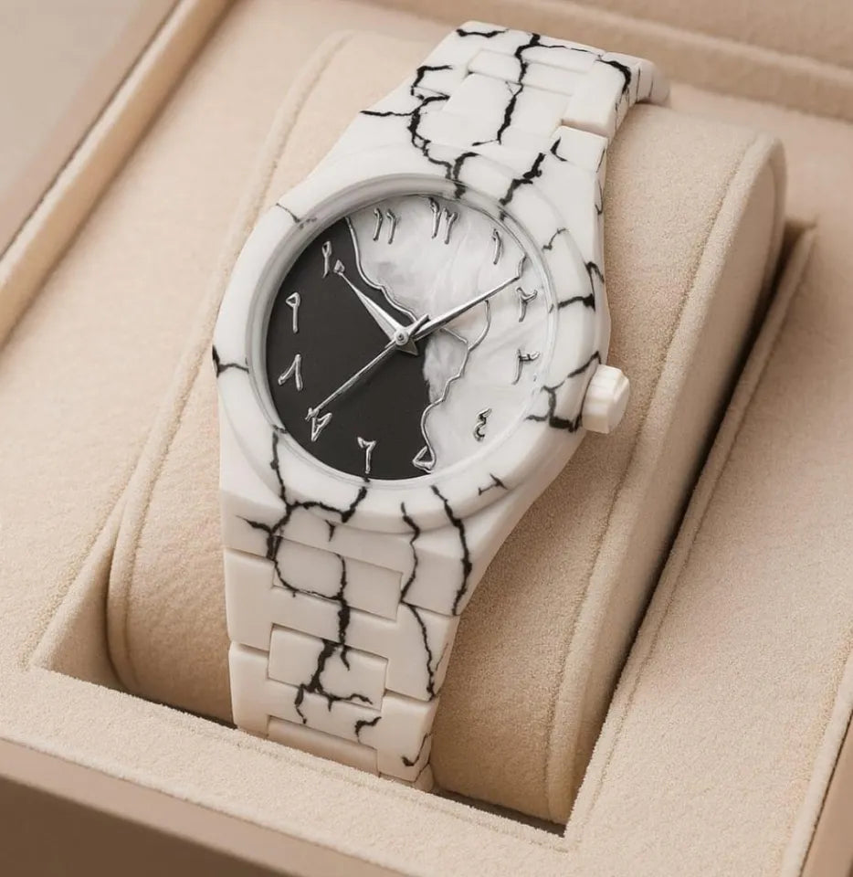 White Marble Arabic Aura Unisex Watch | Luxury