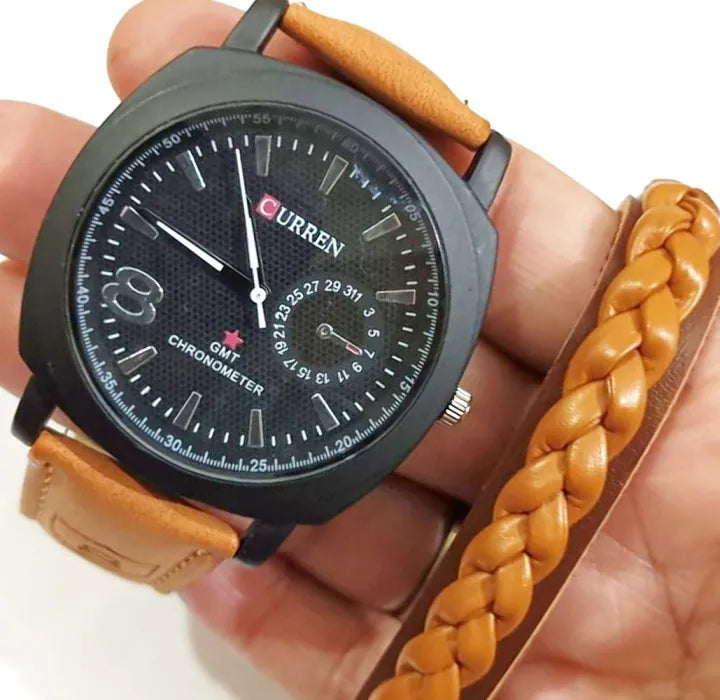 MENS FASHION BLACK ROUND DIAL STYLISH WATCH