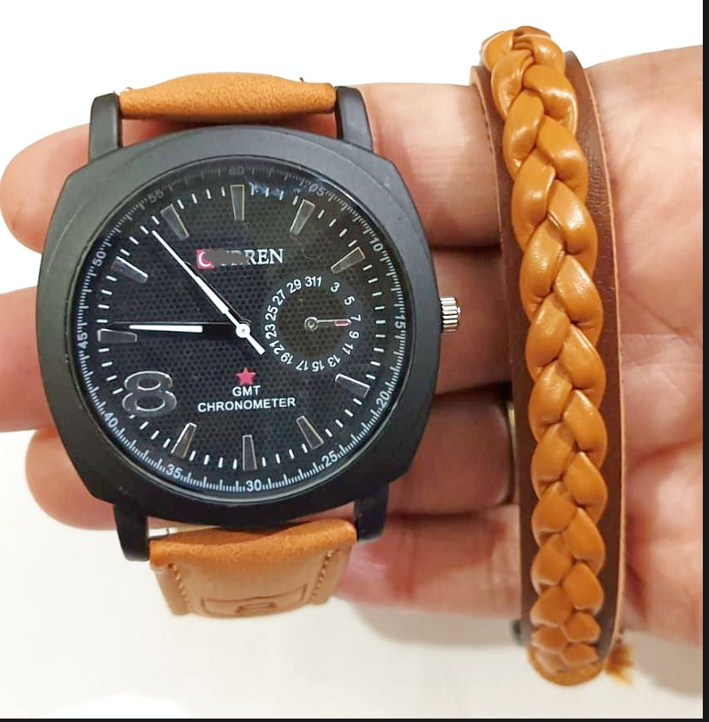 MENS FASHION BLACK ROUND DIAL STYLISH WATCH