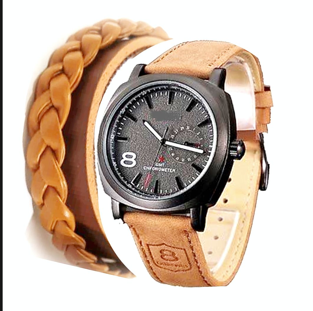 MENS FASHION BLACK ROUND DIAL STYLISH WATCH
