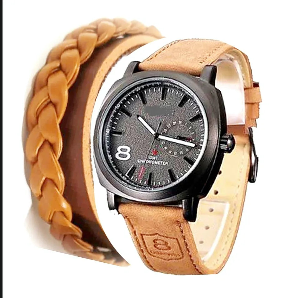 MENS FASHION BLACK ROUND DIAL STYLISH WATCH