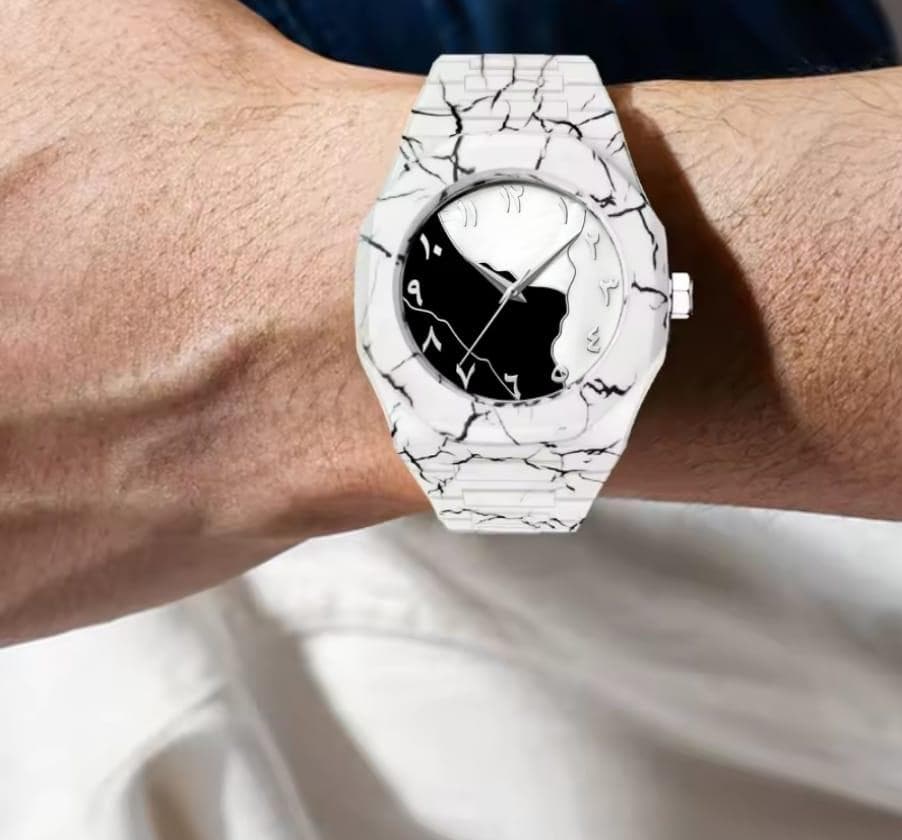 White Marble Arabic Aura Unisex Watch | Luxury