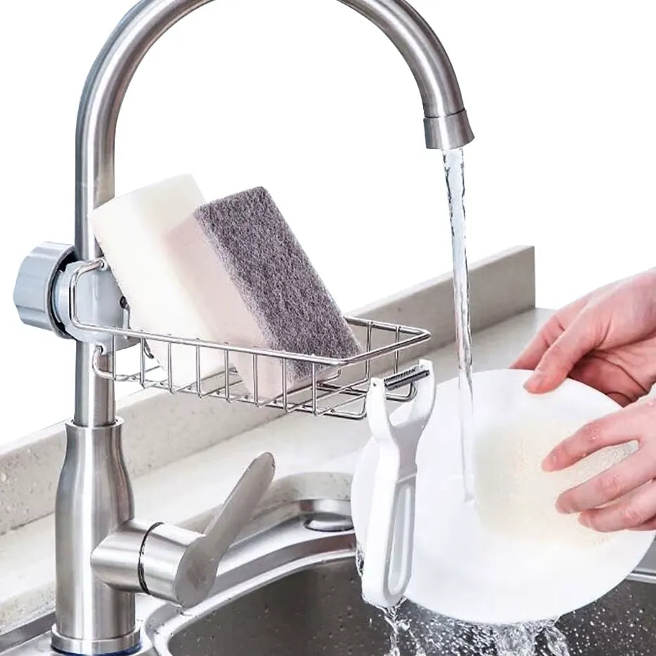 New Rotatable Stainless Steel Sink Drainer Sponge Dish Cloth Holder